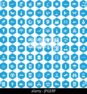 100 eco care icons set blue Stock Vector