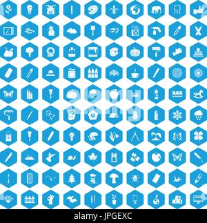 100 eco design icons set blue Stock Vector
