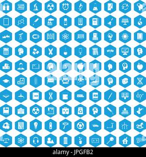 100 education icons set blue Stock Vector