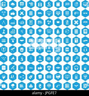 100 education technology icons set blue Stock Vector