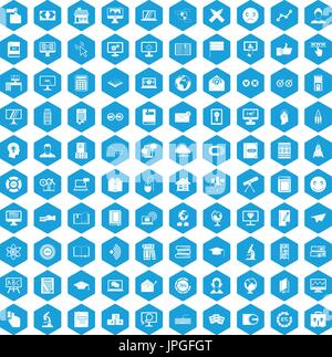 100 e-learning icons set blue Stock Vector