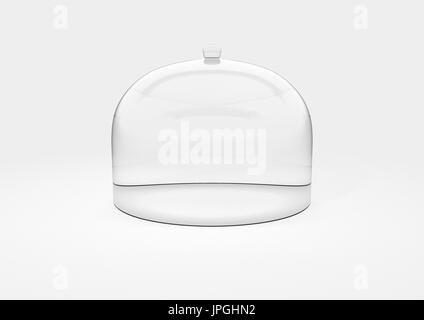 An empty dome shaped glass display cover on an isolated white studio background - 3D Render