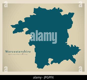Modern Map - Worcestershire county England UK illustration Stock Vector