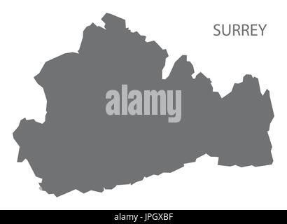 Surrey county map England UK grey illustration silhouette shape Stock Vector