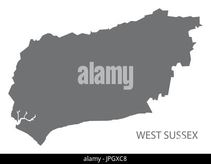 Modern Map - West Sussex county with cities and districts England UK ...