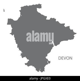 Devon county map England UK grey illustration silhouette shape Stock Vector