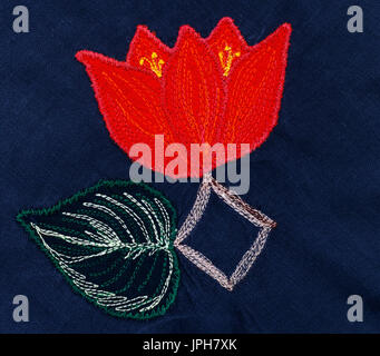 Machine embroidery cloth with flower pattern on dark background. Kashmiri  Style Embroidery. Indoor studio shot. Landscape Stock Photo - Alamy