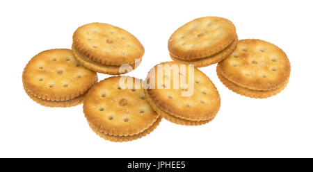 Several roasted peanut butter crackers isolated on a white background. Stock Photo