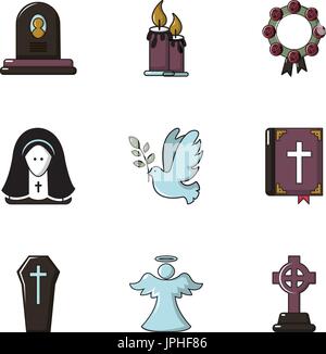 Funeral home icons set, flat style Stock Vector