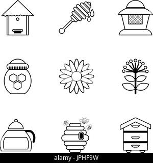 Honey production icons set, outline style Stock Vector