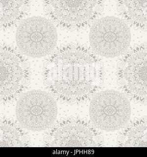 Abstract background. Vector illustration. Ethnic mandala gray seamless pattern. Indian ornament. Stock Vector