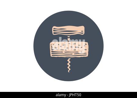 Icon of Corkscrew in circle on white background Stock Vector
