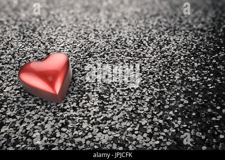 shiny red heart shape on black glitter background Stock Photo