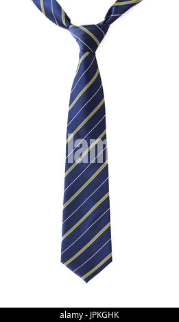 Tied neck ties hanging on a white background Stock Photo