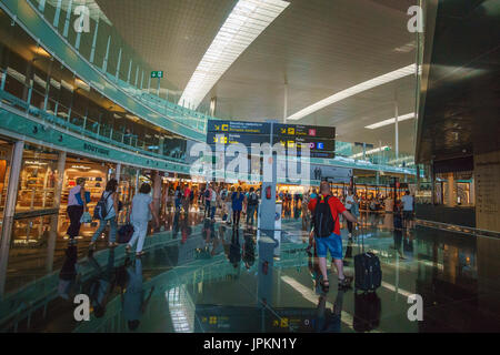 Barcelona El Prat Airport BCN. It is the main airport of Catalonia, the second largest and second busiest in Spain and the seventh busiest in Europe. Stock Photo