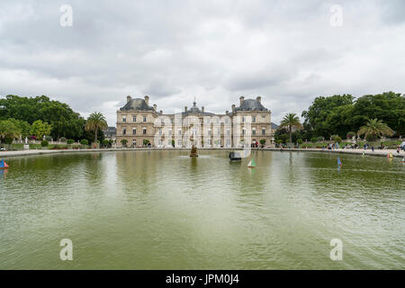 A panoramic view of the Luxembourg Palace in le Jardin du Luxembourg in Paris Stock Photo