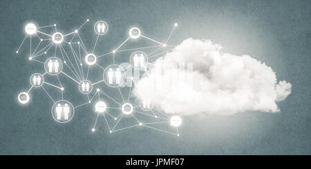 Lines and dots as networking idea drawn on blue background Stock Photo