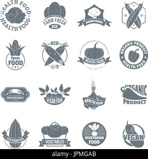 Organic farm product logo icons set, simple style Stock Vector