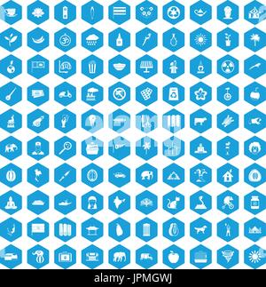 100 elephant icons set blue Stock Vector
