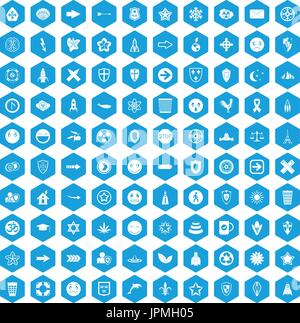 100 emblem icons set blue Stock Vector
