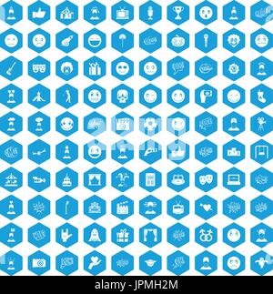 100 emotion icons set blue Stock Vector