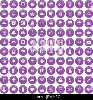 100 star icons set purple Stock Vector