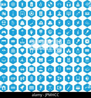 100 entertainment icons set blue Stock Vector