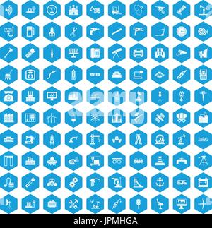 100 equipment icons set blue Stock Vector
