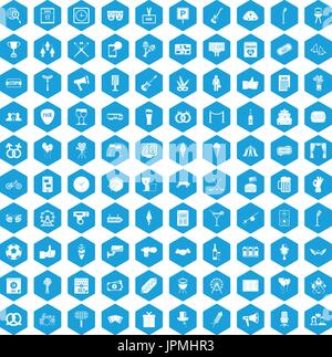 100 events icons set blue Stock Vector