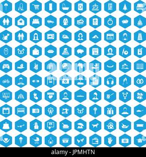 100 family icons set blue Stock Vector