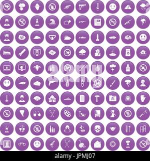 100 tension icons set purple Stock Vector