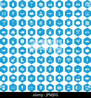 100 farm icons set blue Stock Vector