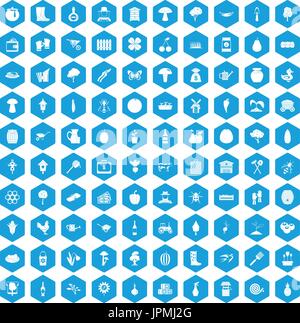 100 farming icons set blue Stock Vector