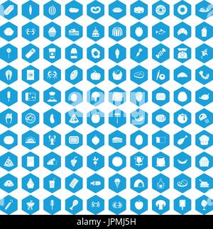 100 favorite food icons set blue Stock Vector