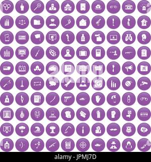 100 violation icons set purple Stock Vector
