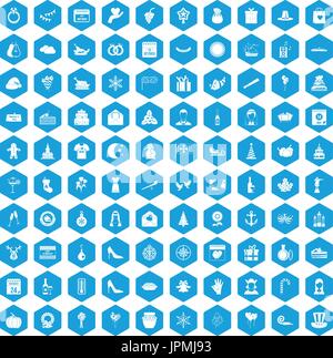 100 festive day icons set blue Stock Vector