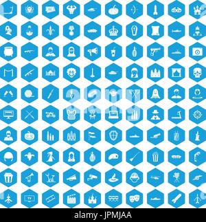 100 film icons set blue Stock Vector