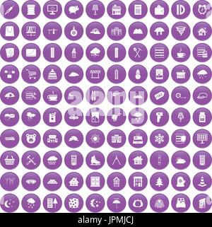 100 windows icons set purple Stock Vector
