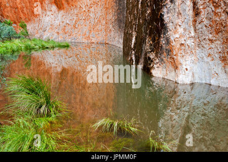 Filled waterhole in Kantju Gorge at the famous Uluru after some good rain. Stock Photo
