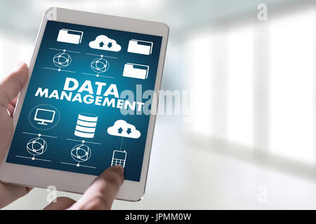 DATA MANAGEMENT File Database Cloud Network technology concept Stock Photo