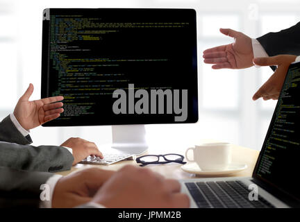 Developer Team Working Laptop Computer Mobile Application Softwareand Web Design Online Technology Content script to display Stock Photo