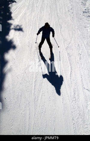 shadow of person and chairlift on the snow animal tracks Stock Photo ...