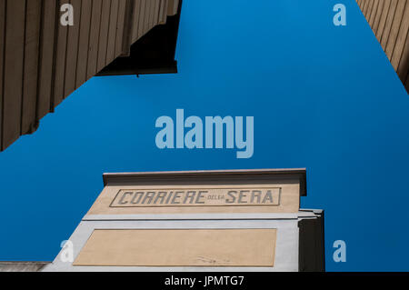 Italy: historic sign of Corriere della Sera, the most important Italian daily newspaper, founded in Milan in 1876, from the courtyard of the palace Stock Photo