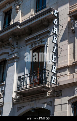 Italy: view of Corriere della Sera, the most important Italian daily newspaper, founded in Milan in 1876, with the historic sign on the palace Stock Photo