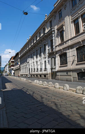 Italy: historic sign of Corriere della Sera, the most important Italian daily newspaper, founded in Milan in 1876, on the exterior of the palace Stock Photo