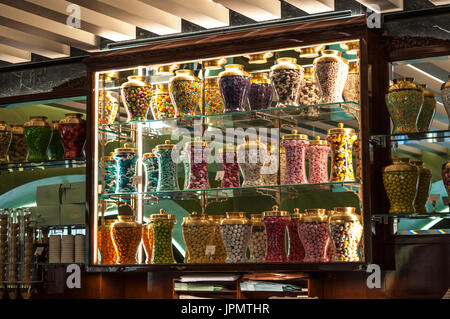 Milan: the counter at the Pasticceria Marchesi, historic pastry shop since 1824, opened inside the Prada boutique in the Galleria Vittorio Emanuele II Stock Photo