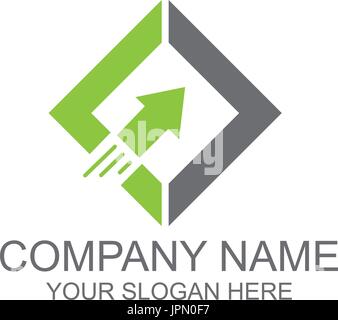 diamond shape with an up arrow and motion lines, logo design, isolated on white background. Stock Vector