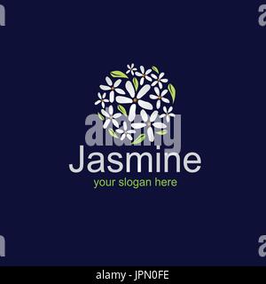jasmine flowers forms a circle,logo design,dark background. Stock Vector