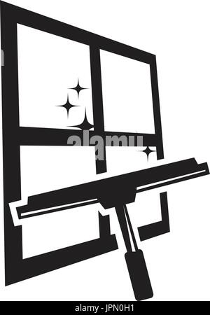 outline of window with wiper and glitter, icon design, isolated on white background. Stock Vector