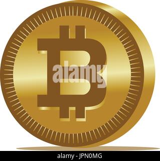 bitcoin sign on 3D coin with shadow, icon design, isolated on white background. Stock Vector